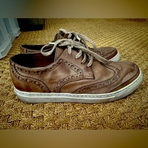 Distressed leather sneakers